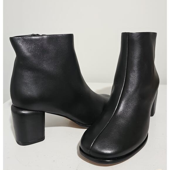 Vince Leather Boots Womens 6 Black Square Toe Block Heel Elevated Elegant - Picture 14 of 16